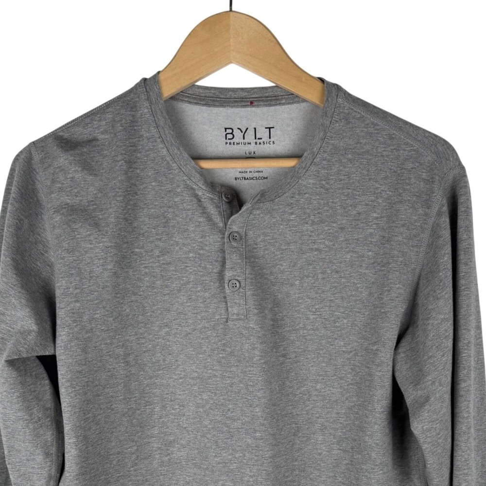 BYLT Premium Basics Lux Henley Mens Medium Long Sleeve Heather Gray Shirt